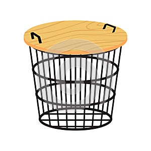 Metal basket table with wood top doubles