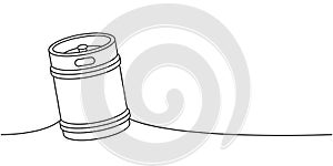 Metal beer keg one line continuous drawing. Beer pub products continuous one line illustration. Vector linear