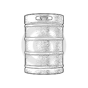 Metal beer keg. Vintage vector engraving illustration