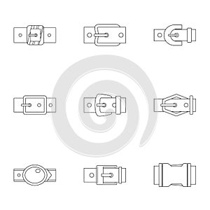 Metal belt buckle icon set, outline style photo