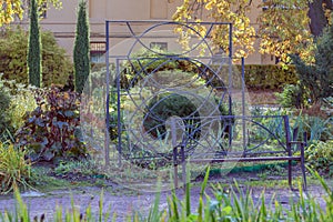 Metal bench in the garden.