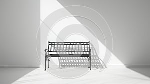 Metal Bench In White Room: Realistic Portrayal Of Light And Shadow