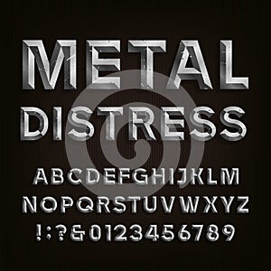 Metal Beveled Distressed Font. Vector Alphabet.