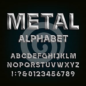 Metal Beveled Font. Vector Alphabet.