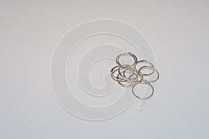 Metal binder rings on white