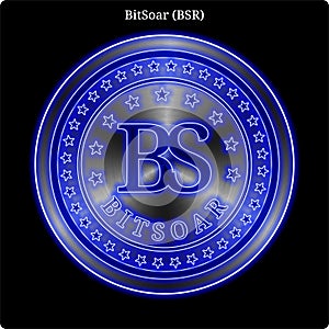 Metal BitSoar BSR coin witn blue neon glow.