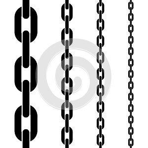 Metal black chain set seamless pattern isolated on white background. Vector illustration