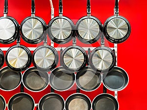 Metal black frying pans with a non-stick coating