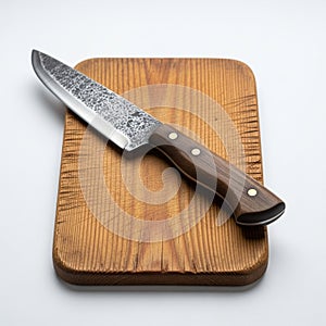 Metal blade and wooden handle featuring brass rivets rests on a