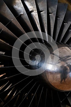 Metal blades. Aircraft turbine detail