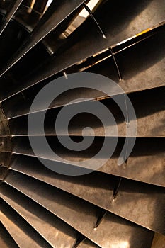 Metal blades. Aircraft turbine detail