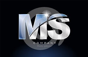 metal blue alphabet letter ms m s logo company icon design