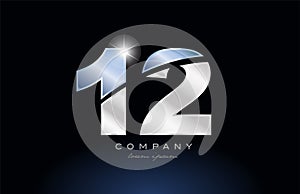 metal blue number 12 logo company icon design