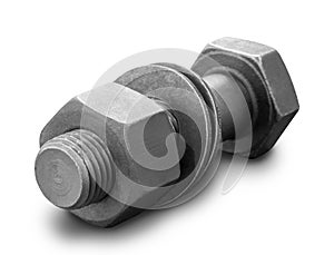 Metal bolt nut and spacers Isolated on white background