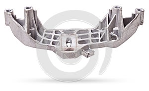 Metal bracket - a supporting part or structure used to mount car elements on a white isolated background in a photo studio. Spare photo