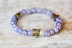 metal brass pendant beed on violet angelite mineral stone bracelet