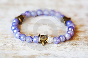 metal brass pendant beed on violet angelite mineral stone bracelet