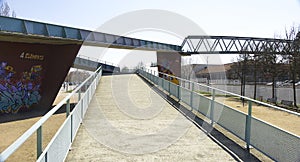 Metal bridge over the train tracks in Vic, Barcelona