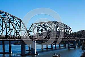 Metal bridge spanning the Hawkesbury River at Brooklyn, Australia