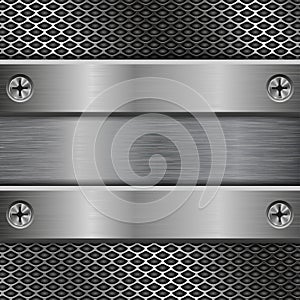 Metal brushed plate on perforated background