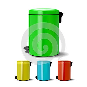 Metal Bucket Vector. Bucketful Different Colors. Classic Jar Empty. Office, Restroom Equipment For Paper Trash. Reatil