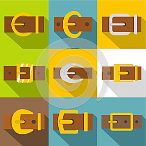 Metal buckle icons set, flat style