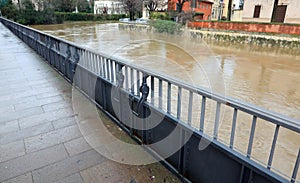 metal bulkhead to raise the level of the river bank during the flood to avoid flooding