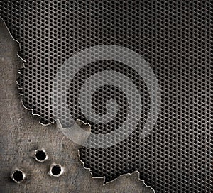 Metal with bullet holes background photo