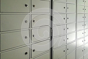 Metal cabinets cells for storing things, money, mail