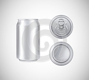 Metal can top, front, bottom view. Can vector visual 330 ml. For beer, lager, alcohol, soft drinks, soda advertising