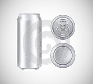 Metal can top, front, bottom view. Can vector visual 500 ml. For beer, lager, alcohol, soft drinks, soda advertising