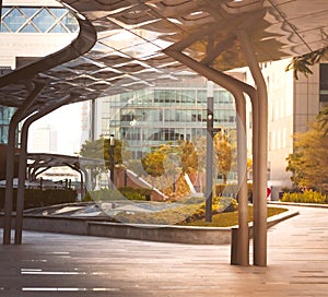 Metal canopy structure in the city