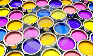 metal cans with coloured paint