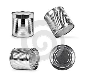 Metal cans in different angles isolated on white