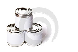 Metal cans without lable. Preservation cans with copy space