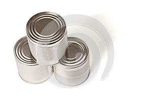 Metal cans with preservation. Cans on a white with copy space