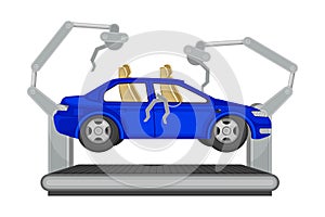 Metal Car Body Frame on Conveyor as Auto Production Assembly Line Process Vector Illustration