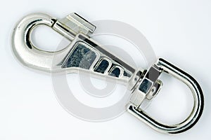 Metal carabiner for collars made of silumin.