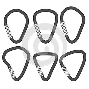 Metal Carabiner Set Isolated on White Background. Safety Hook