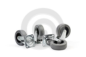 Metal caster wheels isolated on a white background