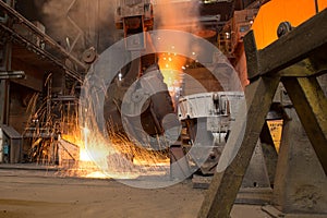 Metal casting process with high temperature fire in metal part factory