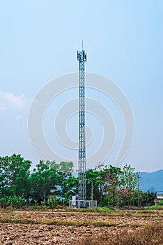 Metal Cellular Antenna Tower in Countryside Scene
