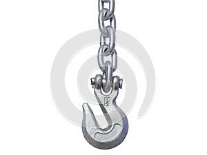 Metal chain and hook isolated on white background. photo