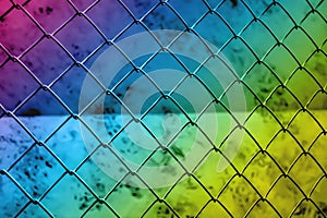 metal chain link fence on dark grunge concrete wall texture