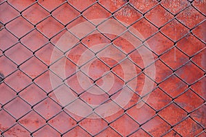 Metal chain link and rusty plate background.