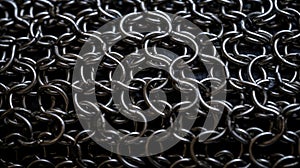 Metal chain links on a black background, close-up, macro