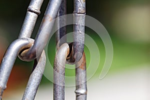 Metal chain links close up.