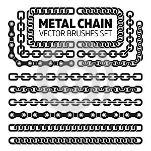 Metal chain links vector pattern brushes set