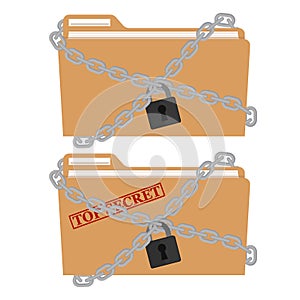 The metal chain and padlock, folder. File protection. Data security and privacy concept. Safe confidential information