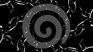 Metal chains forming abstract vortex on black background